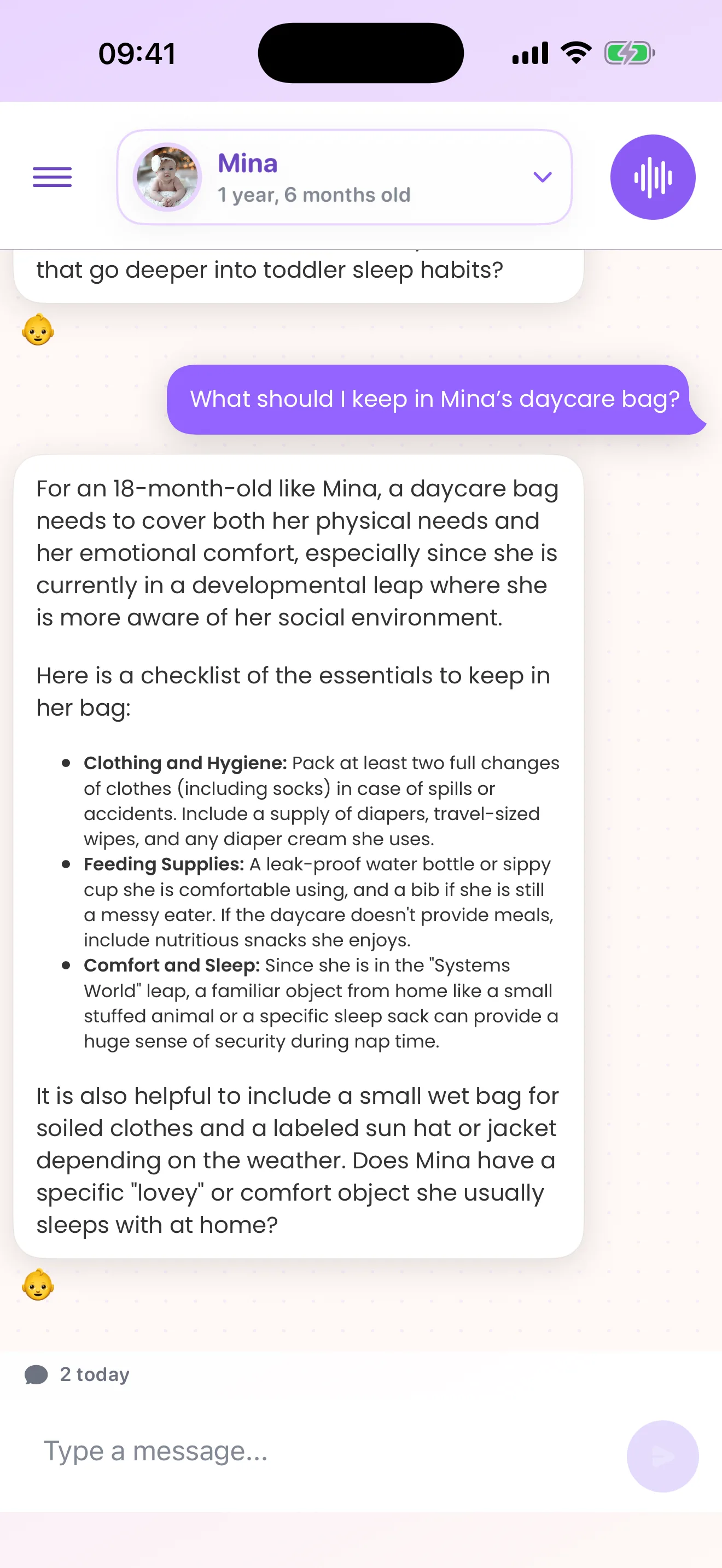 Mamalina using a child profile