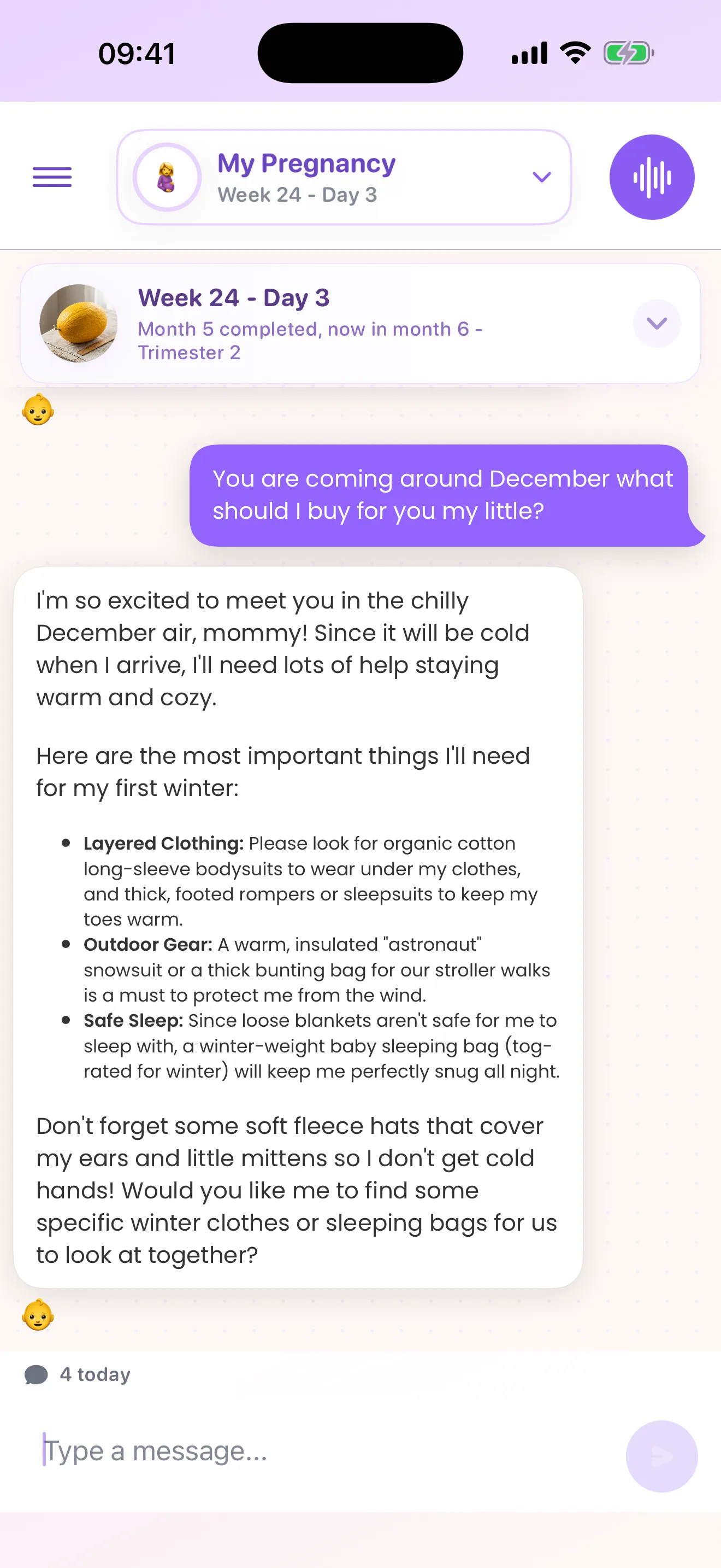 Mamalina chat using a pregnancy profile