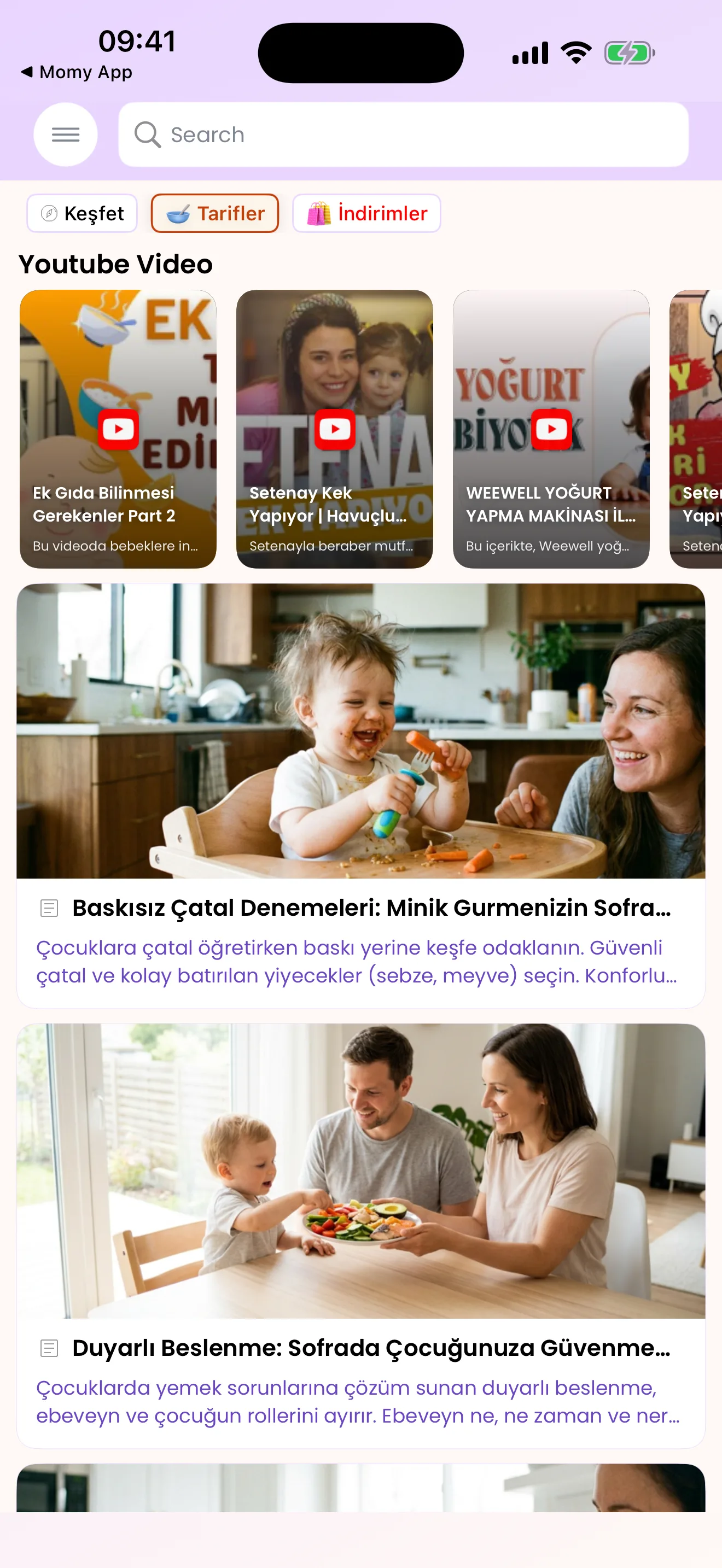Mamalina Discover feed with stage-aware content